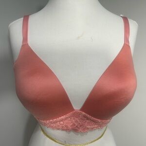 Airie,Elegant Pink Lace Trim Bra